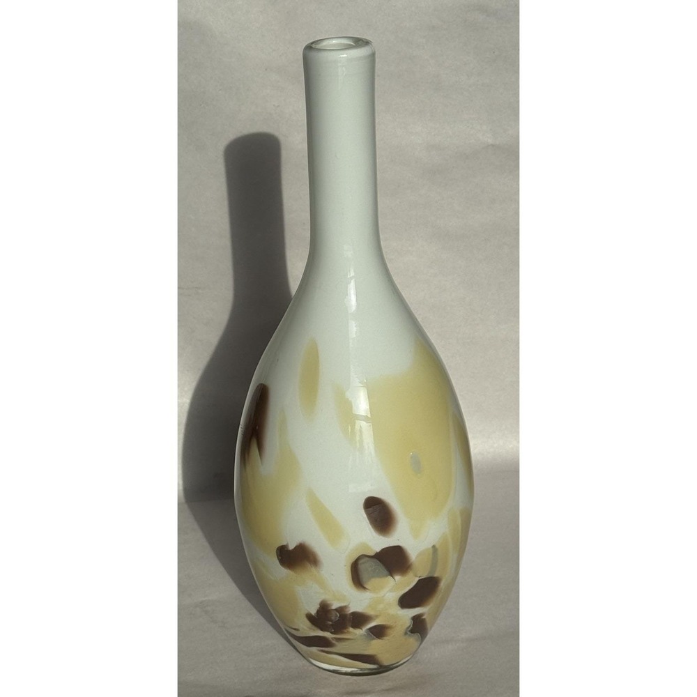Murano Style Glass Vase Hand Blown Genie Neck Gold & Brown Topaz Abstract Retro